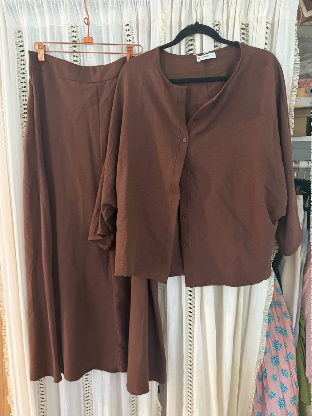 Relaxed Two-Piece Brown Skirt Set